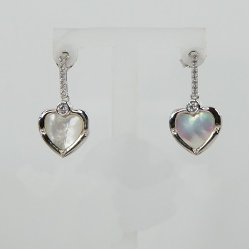 Sterling Silver Mother-of-Pearl Heart Drop Earrings